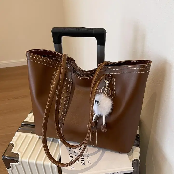 Brown Leather Tote Bag with Handle for Women