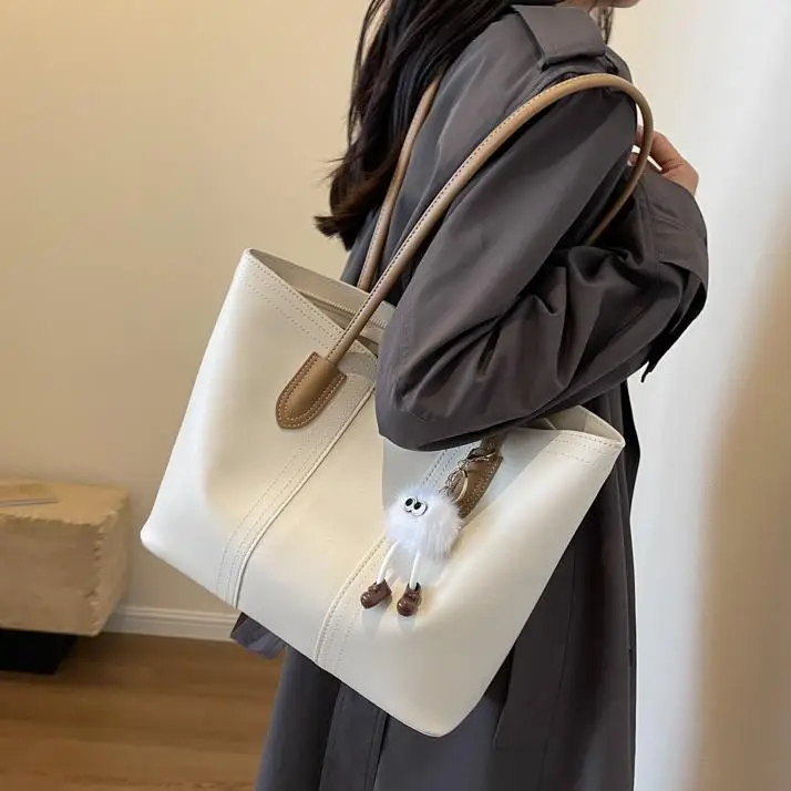 Brown Leather Tote Bag with Handle for Women