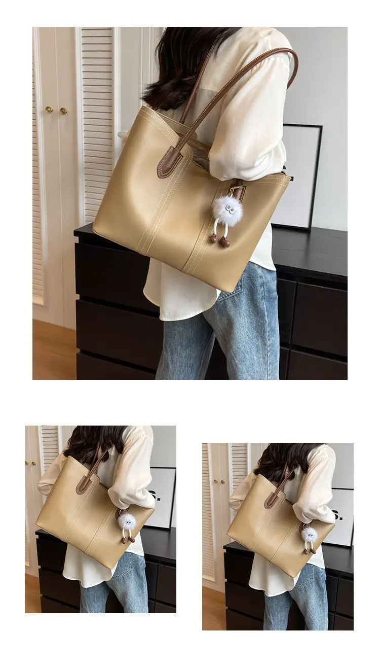 Brown Leather Tote Bag with Handle for Women — feature 13