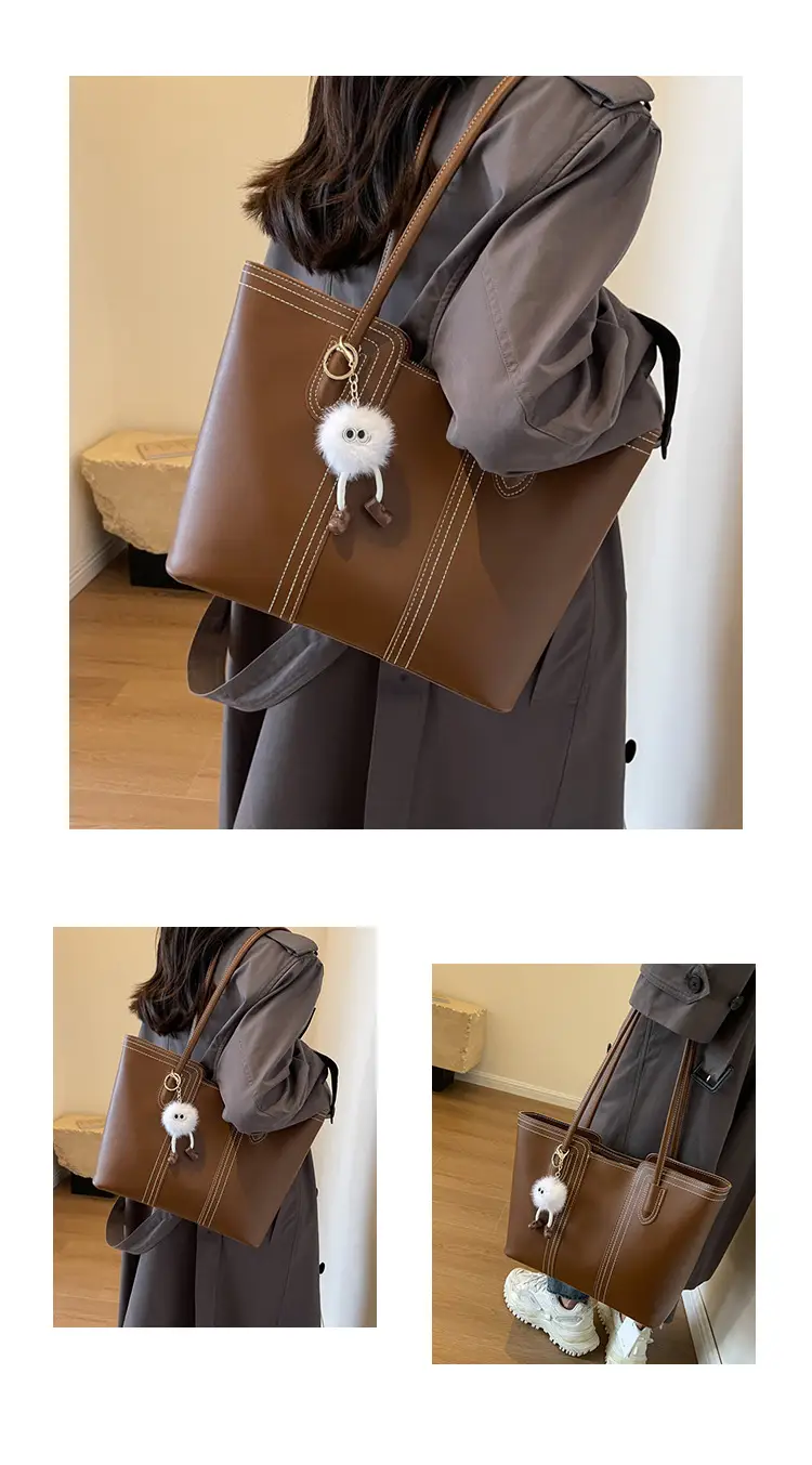 Brown Leather Tote Bag with Handle for Women — feature 15