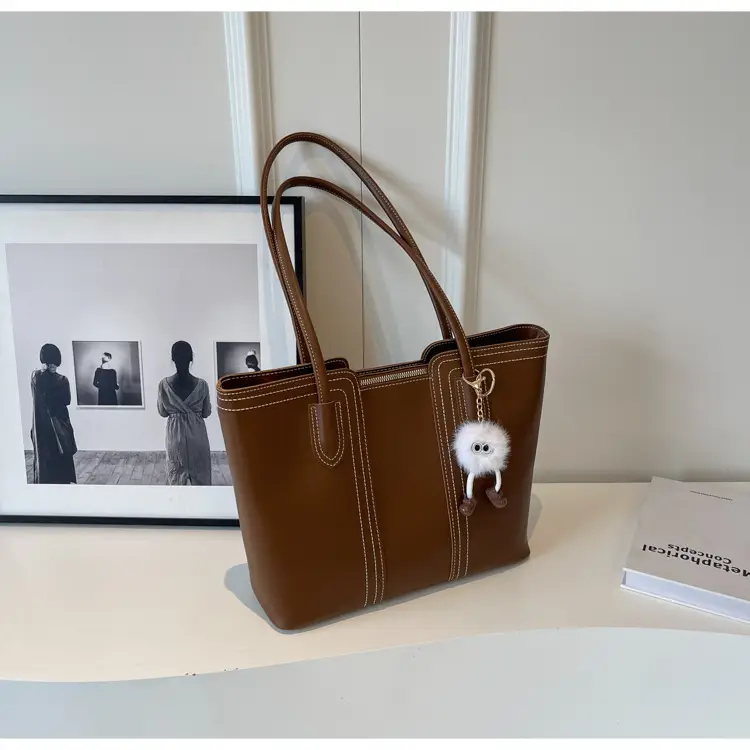 Brown Leather Tote Bag with Handle for Women — feature 18