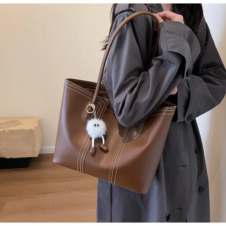 Brown Leather Tote Bag with Handle for Women — feature 27
