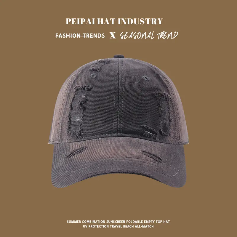 Pea Pihat Distressed Ripped Sunscreen Cap Men Women Washed Denim — feature 4