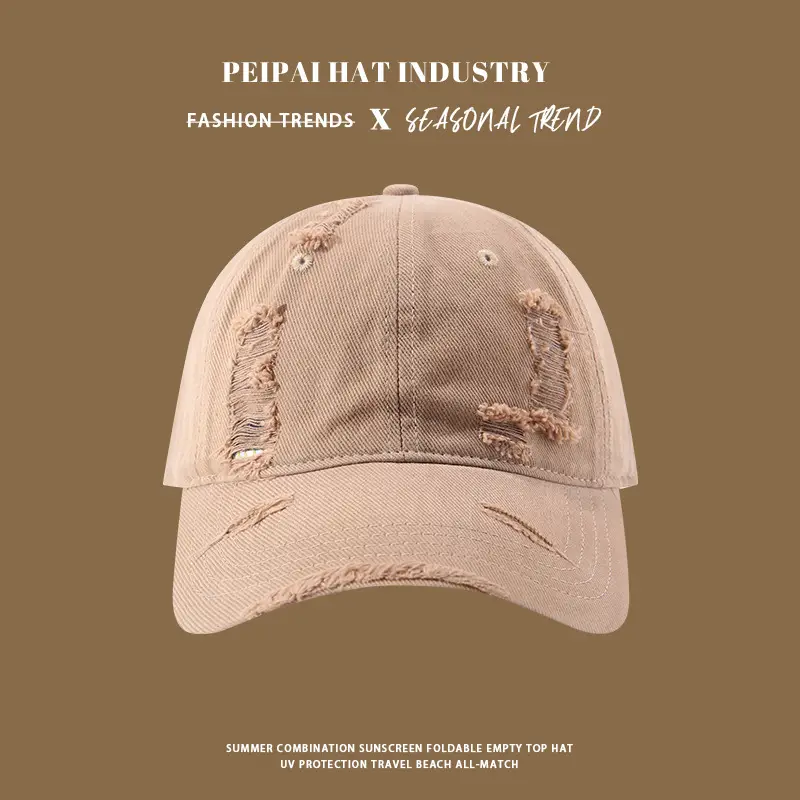 Pea Pihat Distressed Ripped Sunscreen Cap Men Women Washed Denim — feature 6