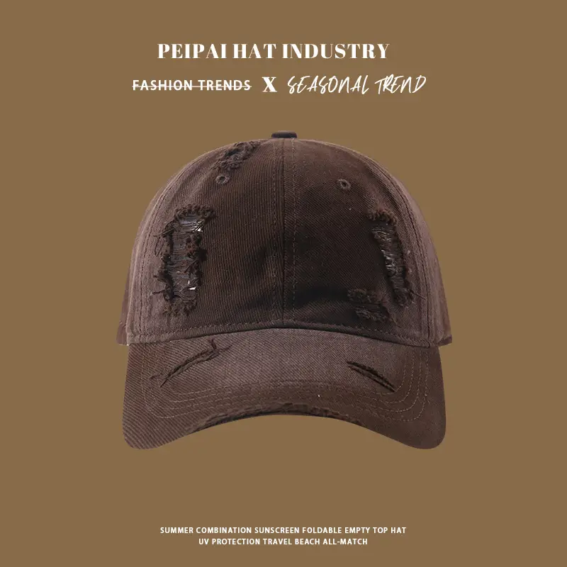 Pea Pihat Distressed Ripped Sunscreen Cap Men Women Washed Denim - Image 4
