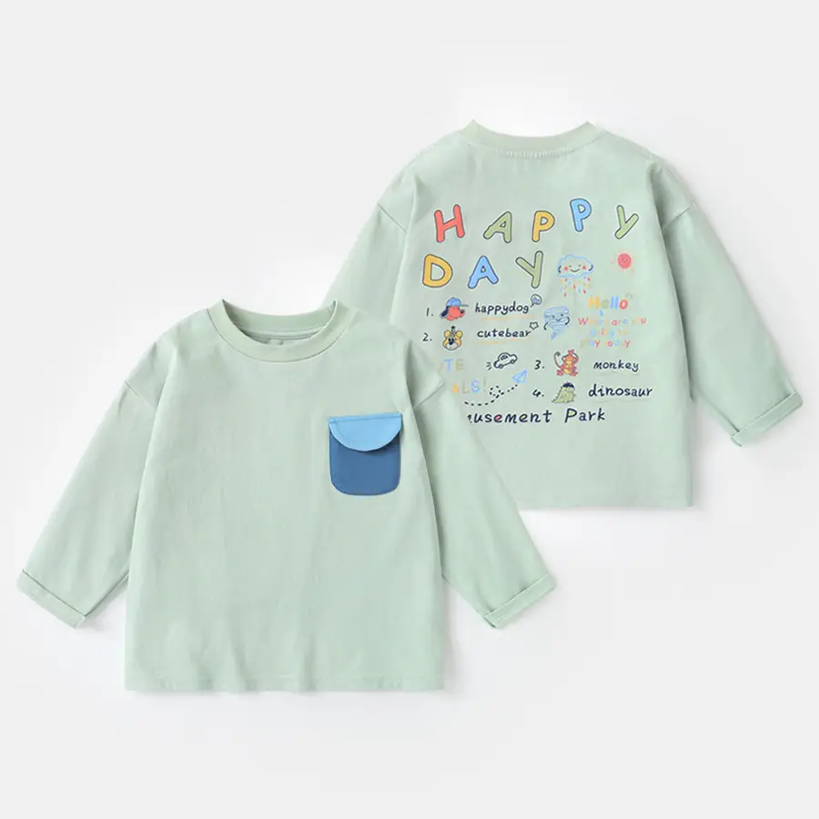 Boys' White Cotton Long Sleeve T-Shirt with "Happy Day" Print - Image 2