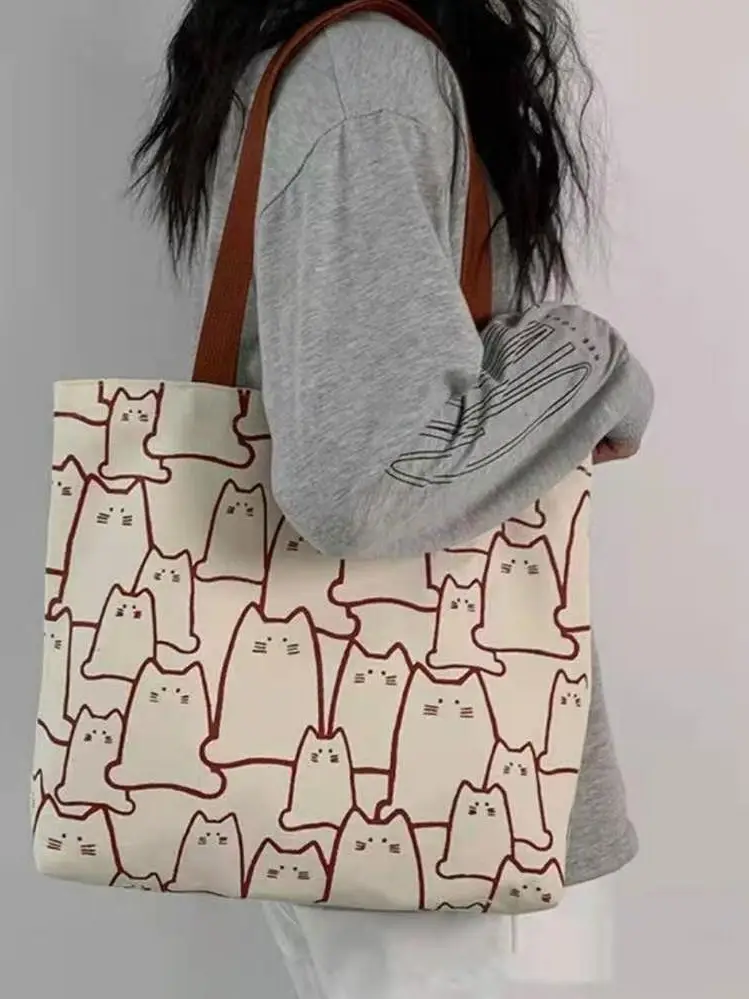 Korean Style Rabbit Knit Shoulder Bag Canvas Large Capacity - Image 4