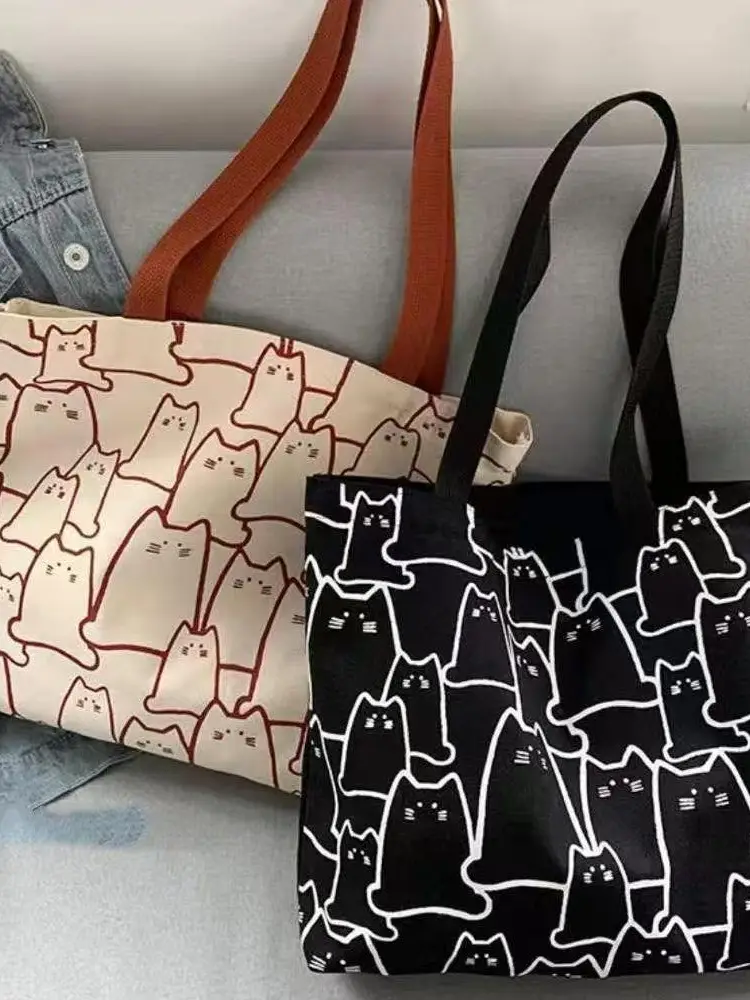 Korean Style Rabbit Knit Shoulder Bag Canvas Large Capacity - Image 6