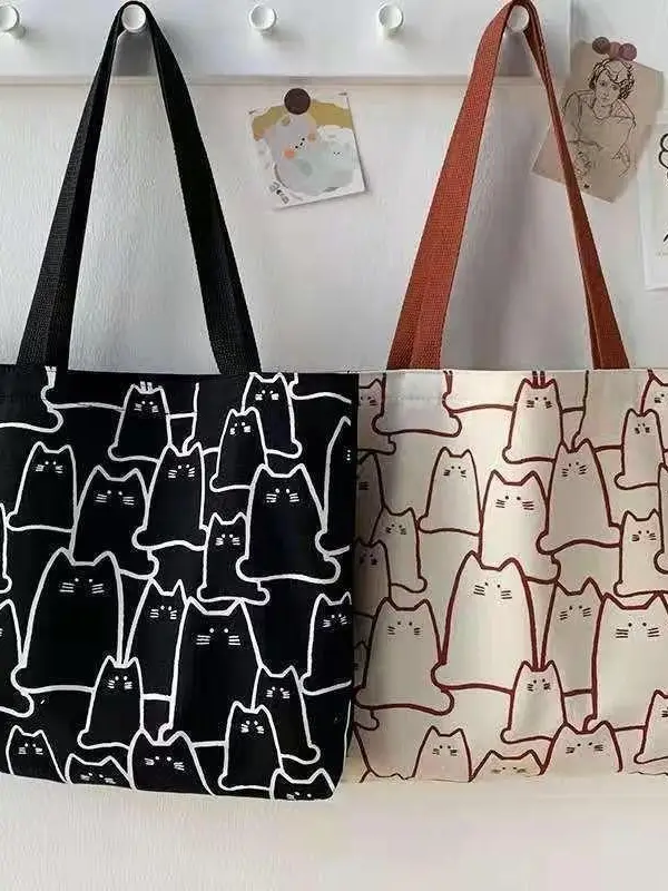 Korean Style Rabbit Knit Shoulder Bag Canvas Large Capacity - Image 7