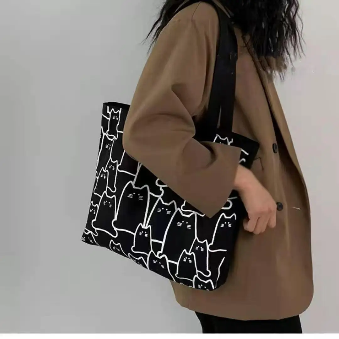 Korean Style Rabbit Knit Shoulder Bag Canvas Large Capacity - Image 2