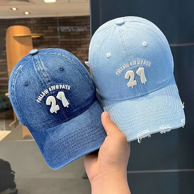 Women Denim Baseball Cap Wide Brim 21 White - Image 5