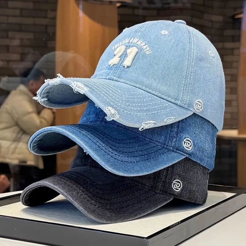 Women Denim Baseball Cap Wide Brim 21 White - Image 6