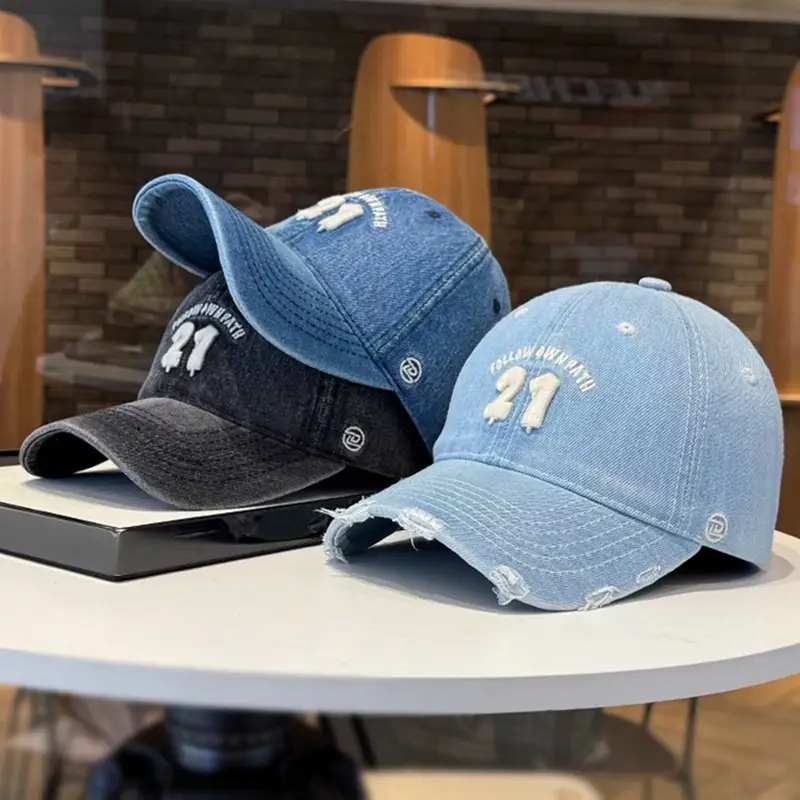 Women Denim Baseball Cap Wide Brim 21 White - Image 7