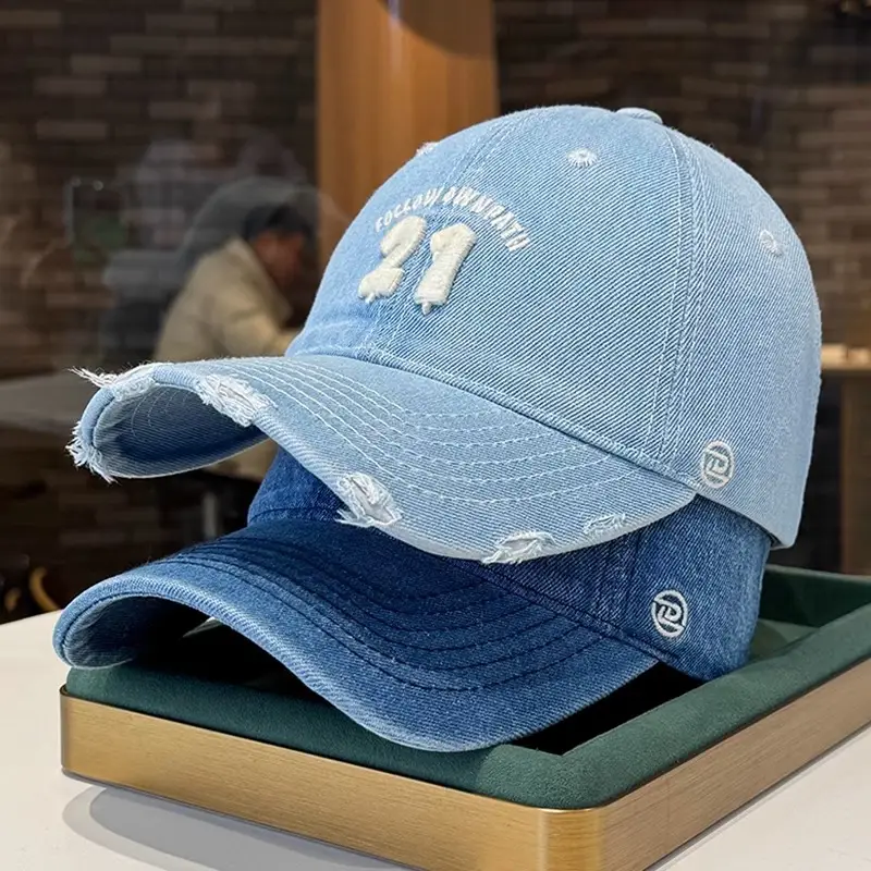 Women Denim Baseball Cap Wide Brim 21 White - Image 8