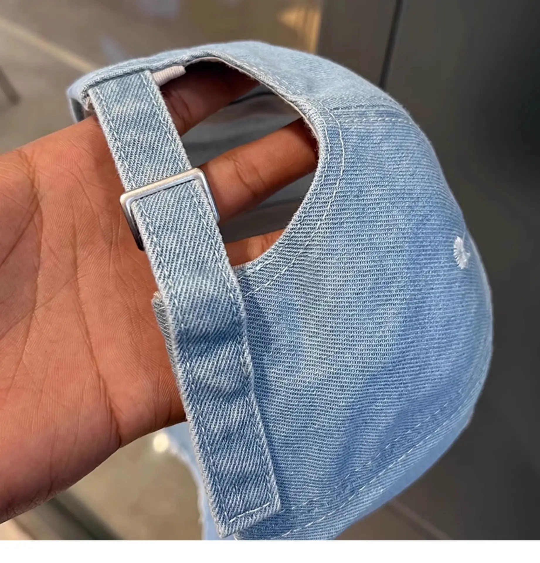 Women Denim Baseball Cap Wide Brim 21 White — feature 10