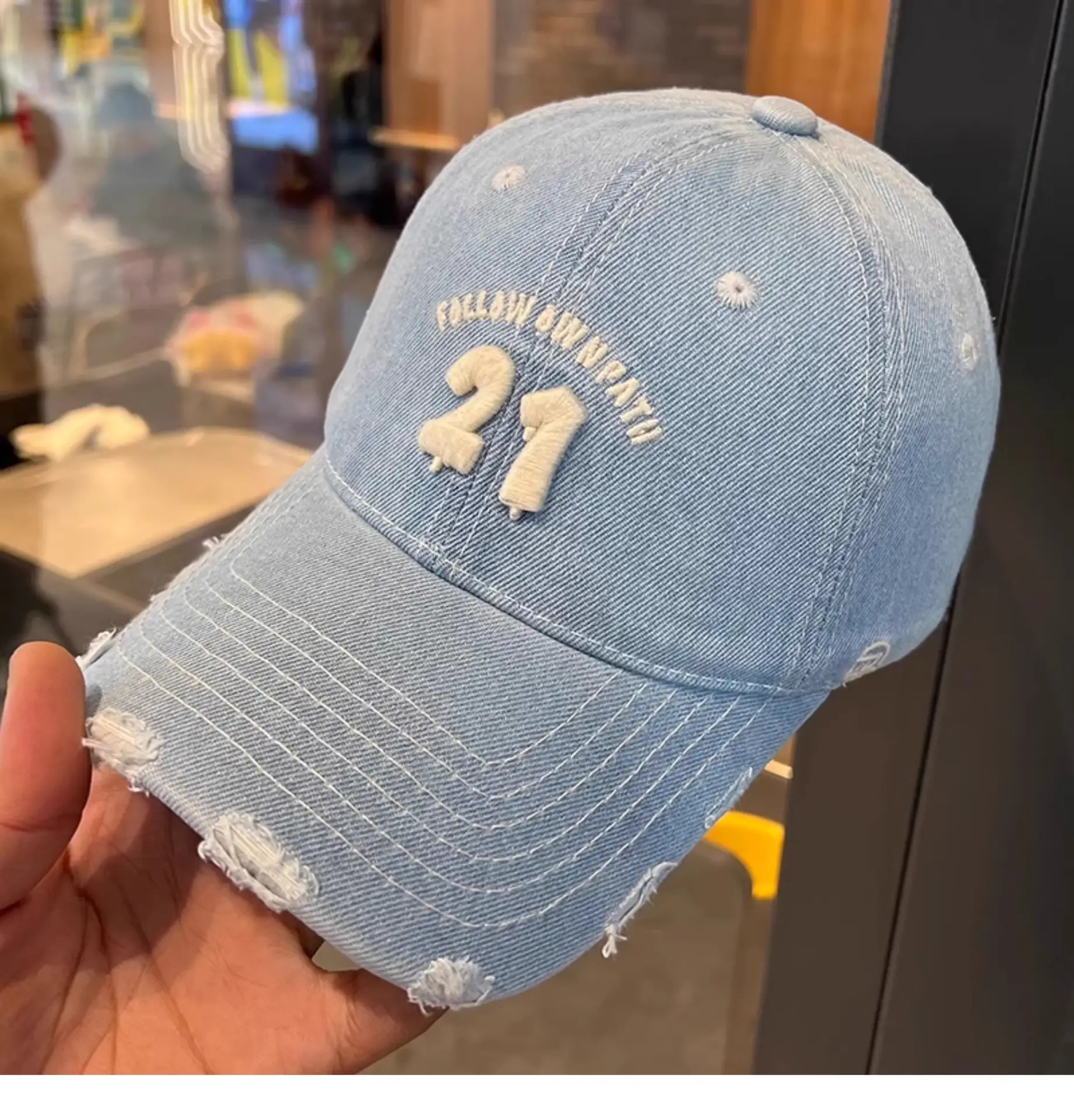 Women Denim Baseball Cap Wide Brim 21 White — feature 16