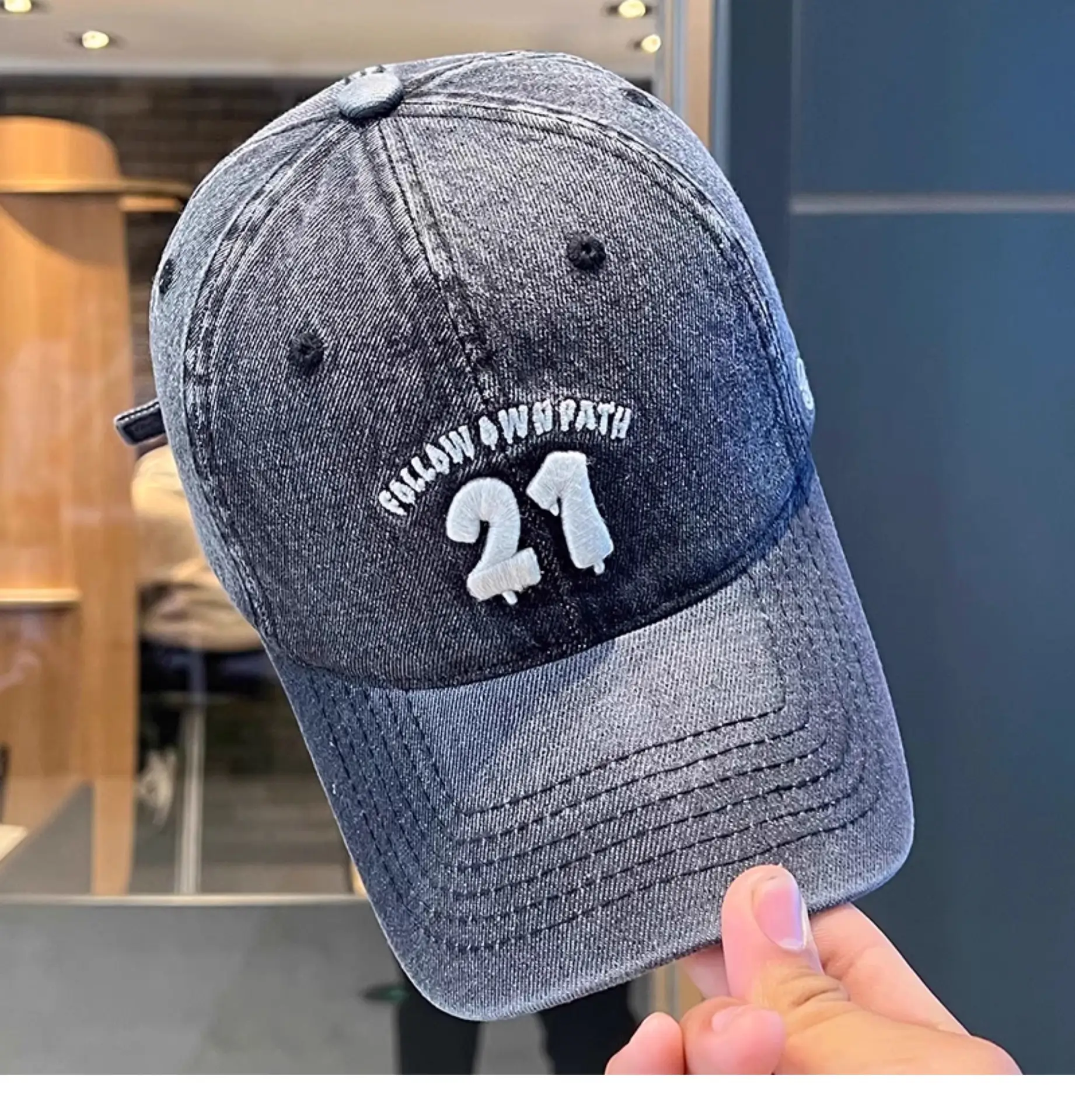 Women Denim Baseball Cap Wide Brim 21 White — feature 17