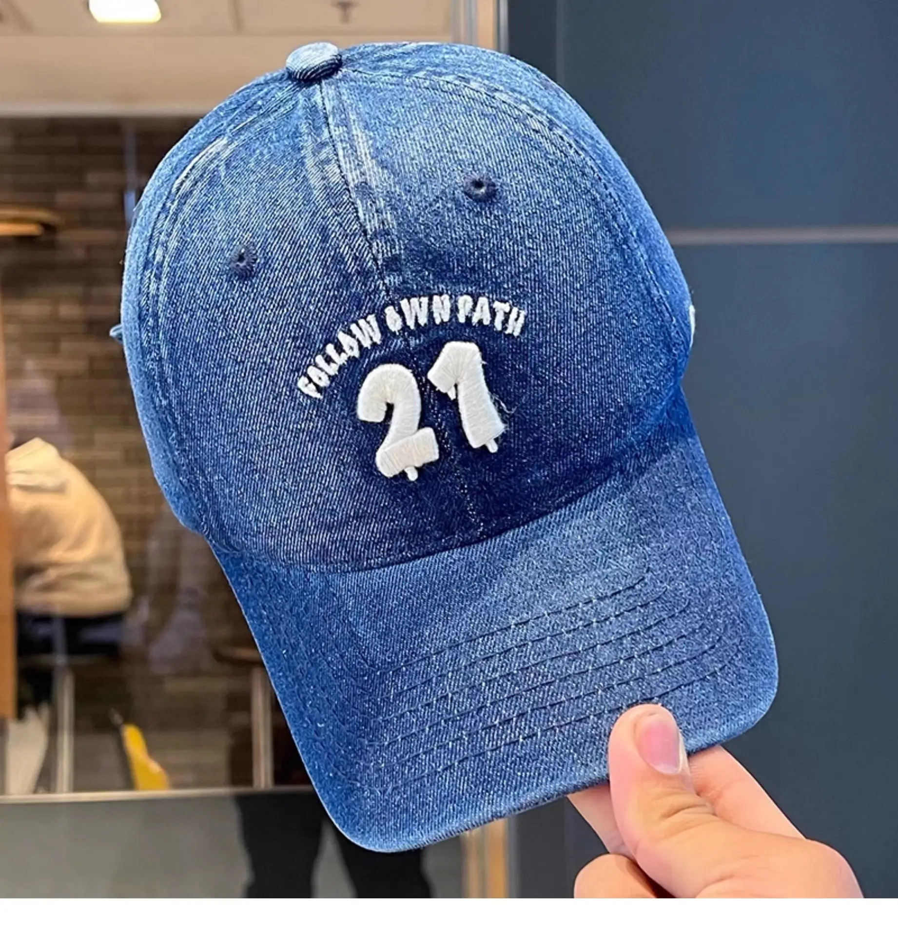 Women Denim Baseball Cap Wide Brim 21 White — feature 18