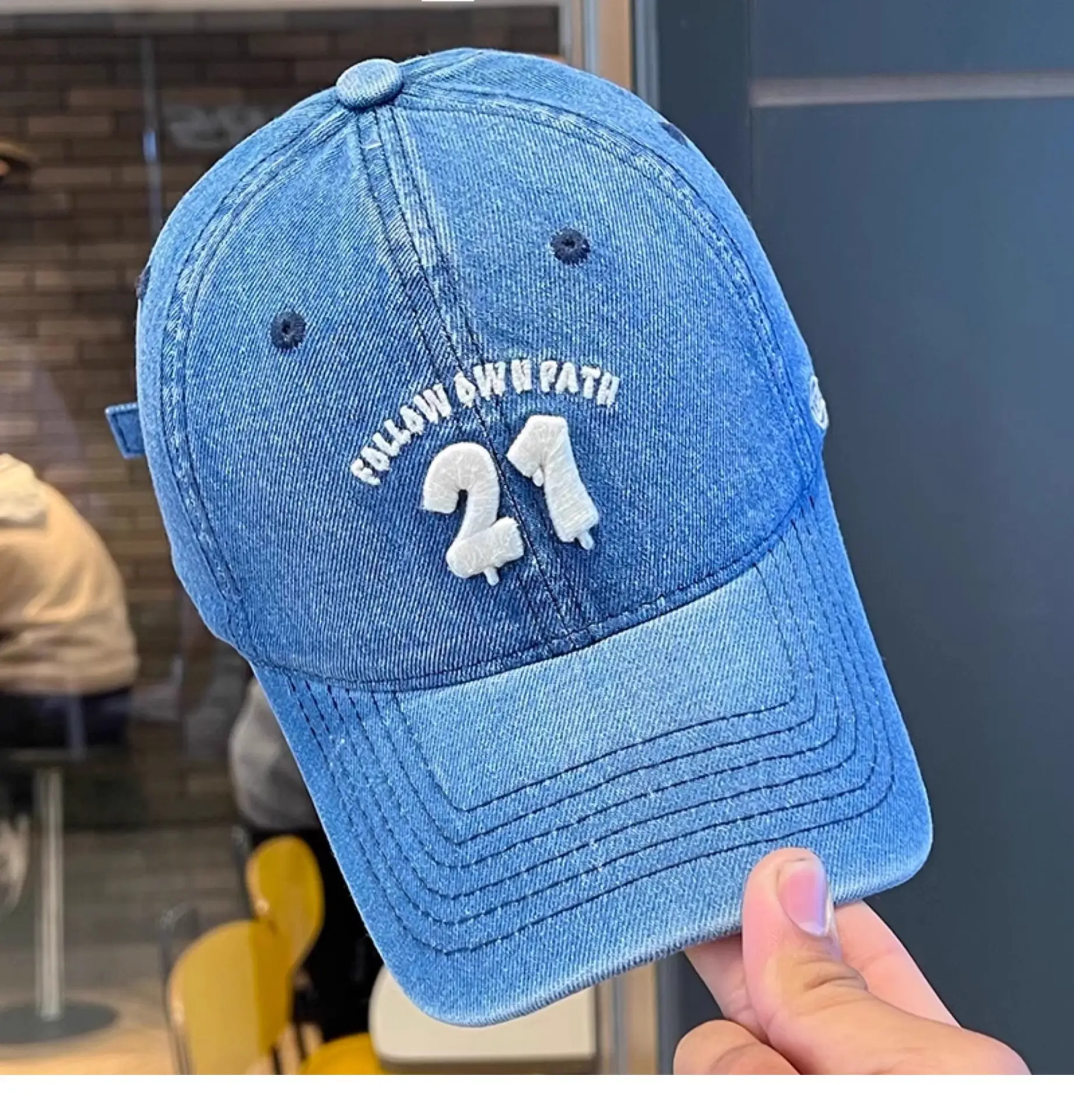 Women Denim Baseball Cap Wide Brim 21 White — feature 19