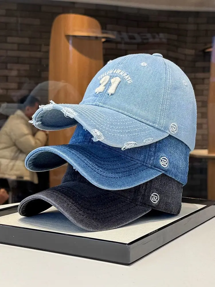 Women Denim Baseball Cap Wide Brim 21 White — feature 8