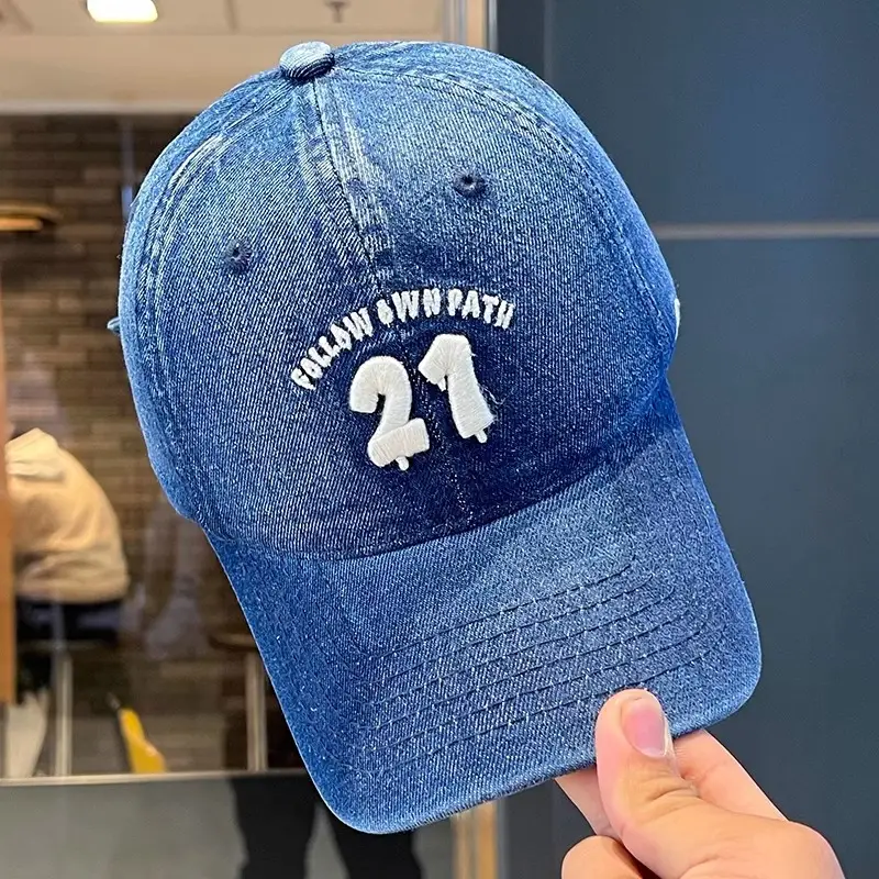 Women Denim Baseball Cap Wide Brim 21 White - Image 2