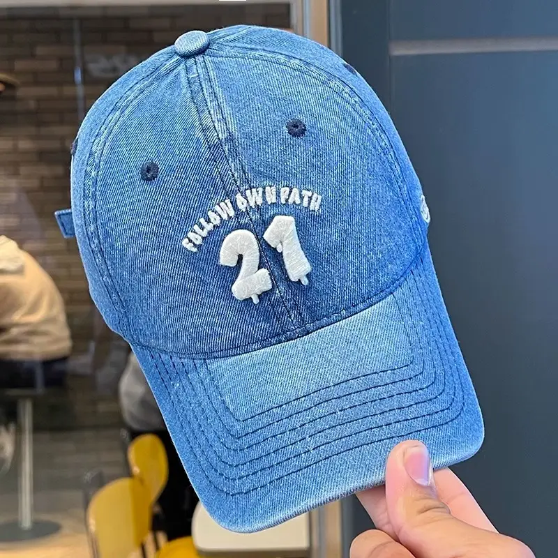 Women Denim Baseball Cap Wide Brim 21 White - Image 3