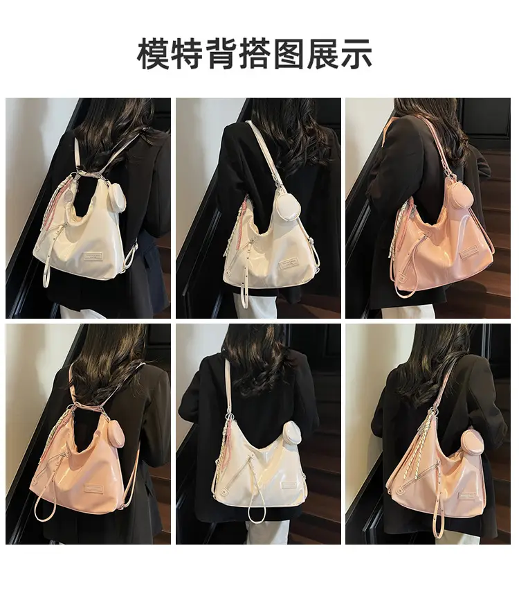 Women's Cream Leather Shoulder Tote Bag Large Capacity — feature 11