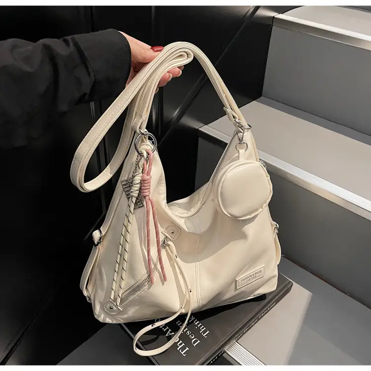 Women's Cream Leather Shoulder Tote Bag Large Capacity — feature 17