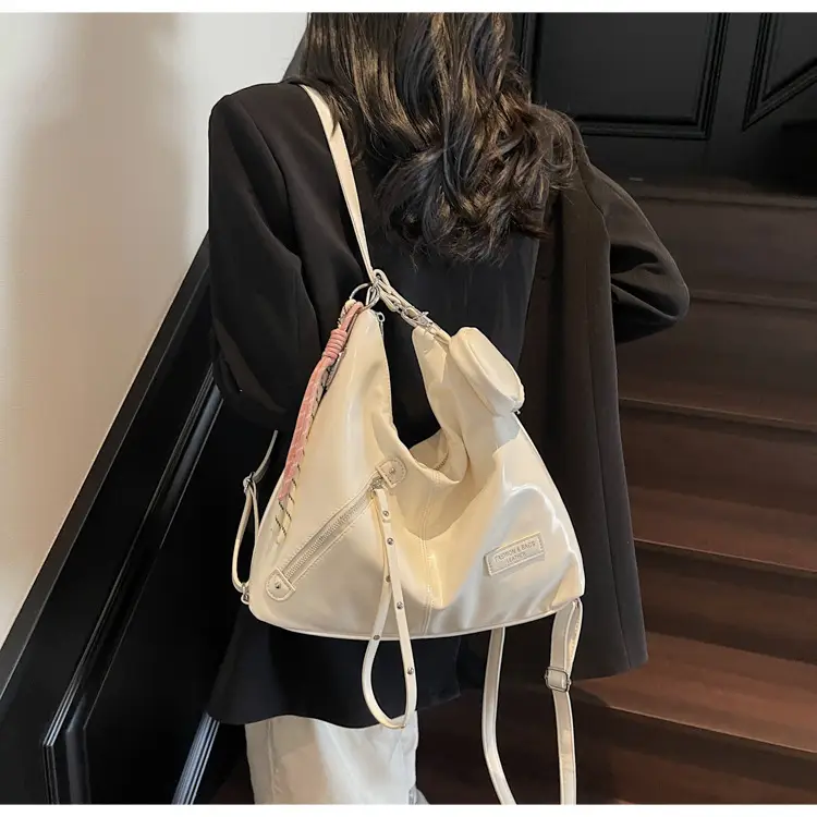 Women's Cream Leather Shoulder Tote Bag Large Capacity — feature 19
