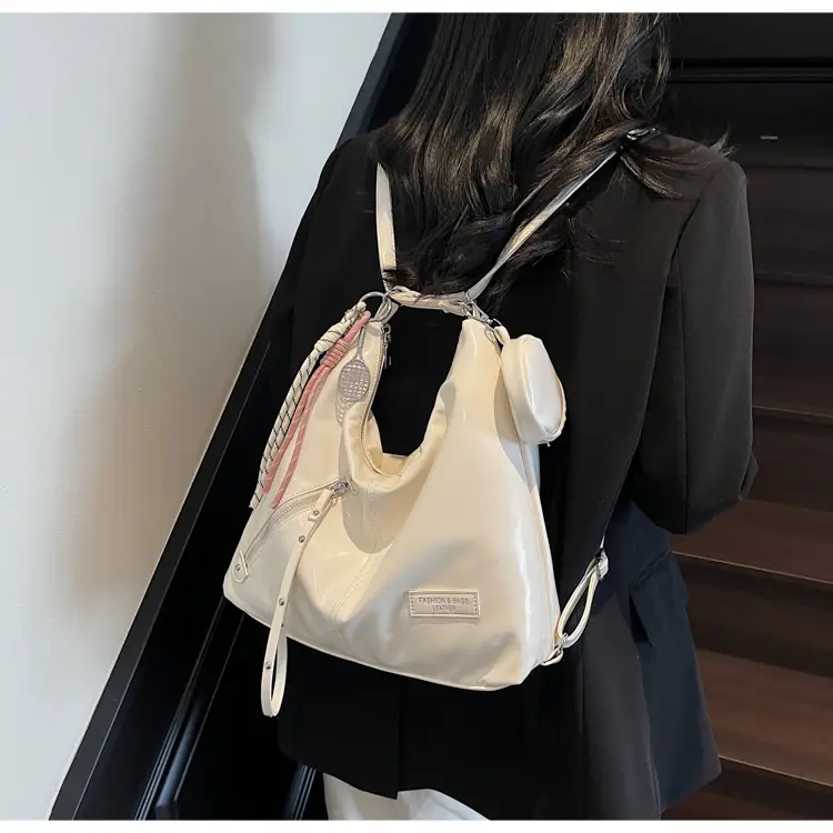 Women's Cream Leather Shoulder Tote Bag Large Capacity — feature 20