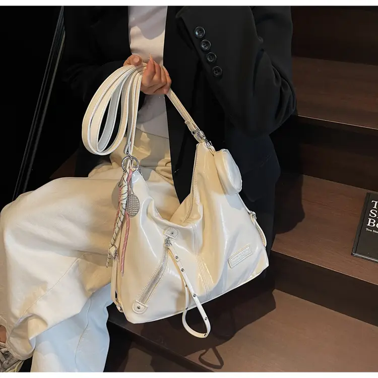 Women's Cream Leather Shoulder Tote Bag Large Capacity — feature 21