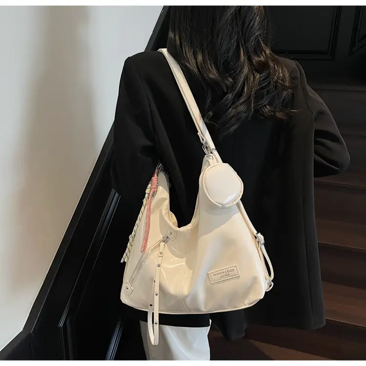 Women's Cream Leather Shoulder Tote Bag Large Capacity — feature 22
