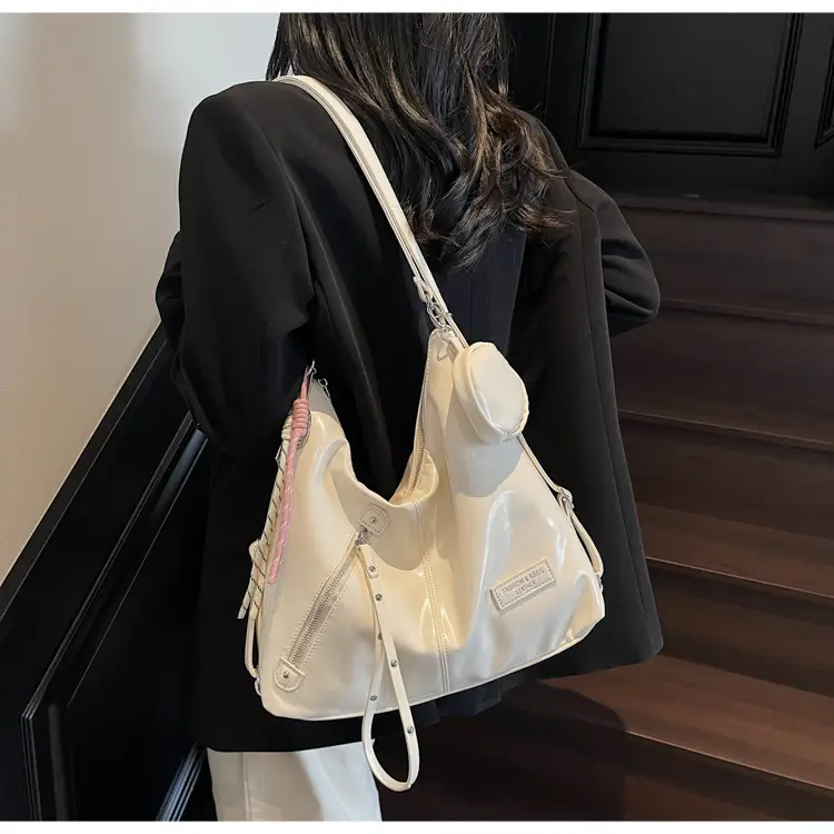 Women's Cream Leather Shoulder Tote Bag Large Capacity — feature 23