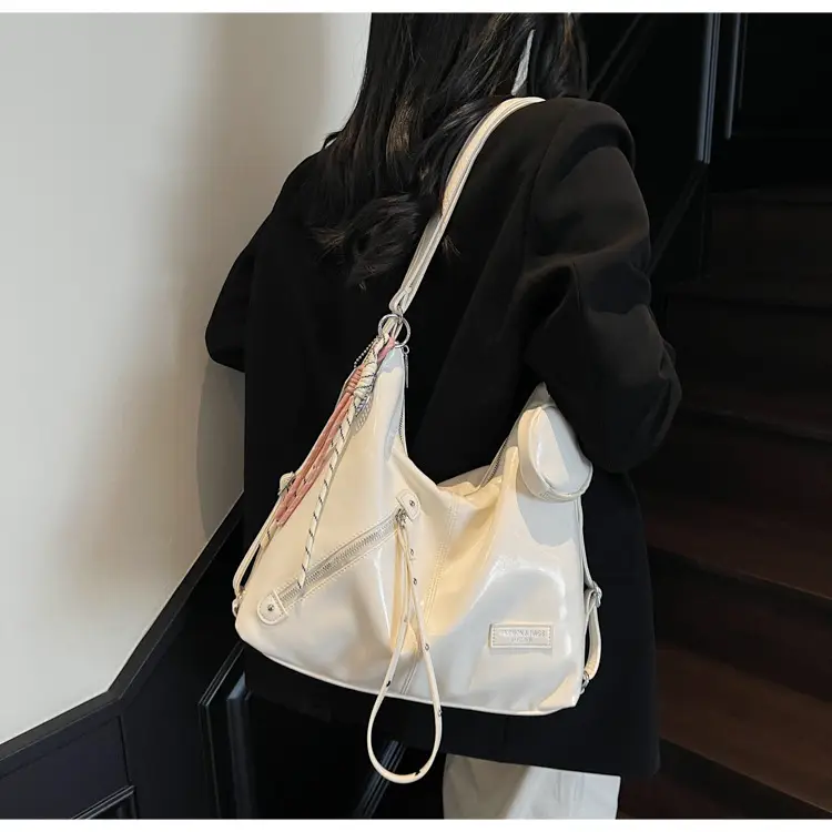 Women's Cream Leather Shoulder Tote Bag Large Capacity — feature 24