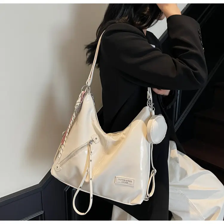 Women's Cream Leather Shoulder Tote Bag Large Capacity — feature 25