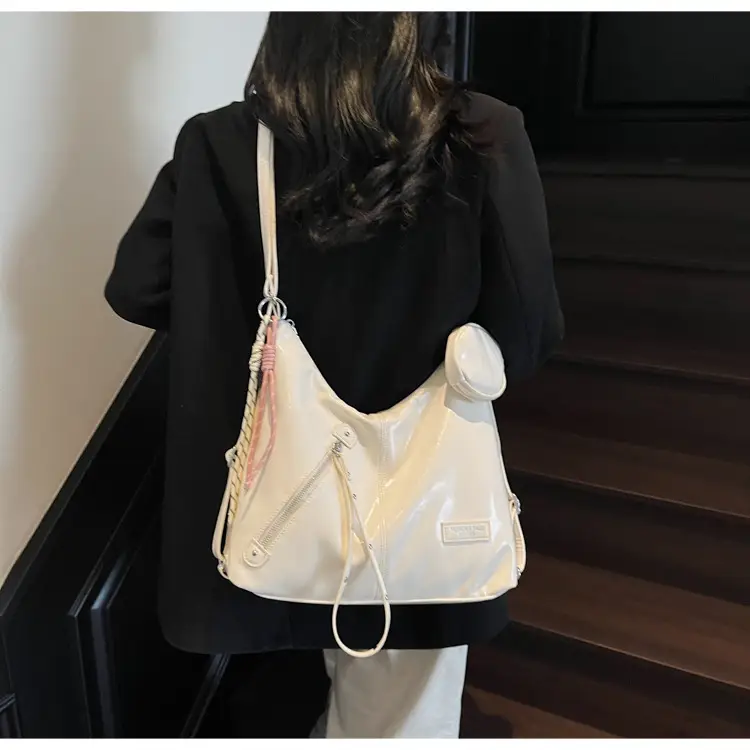 Women's Cream Leather Shoulder Tote Bag Large Capacity — feature 26