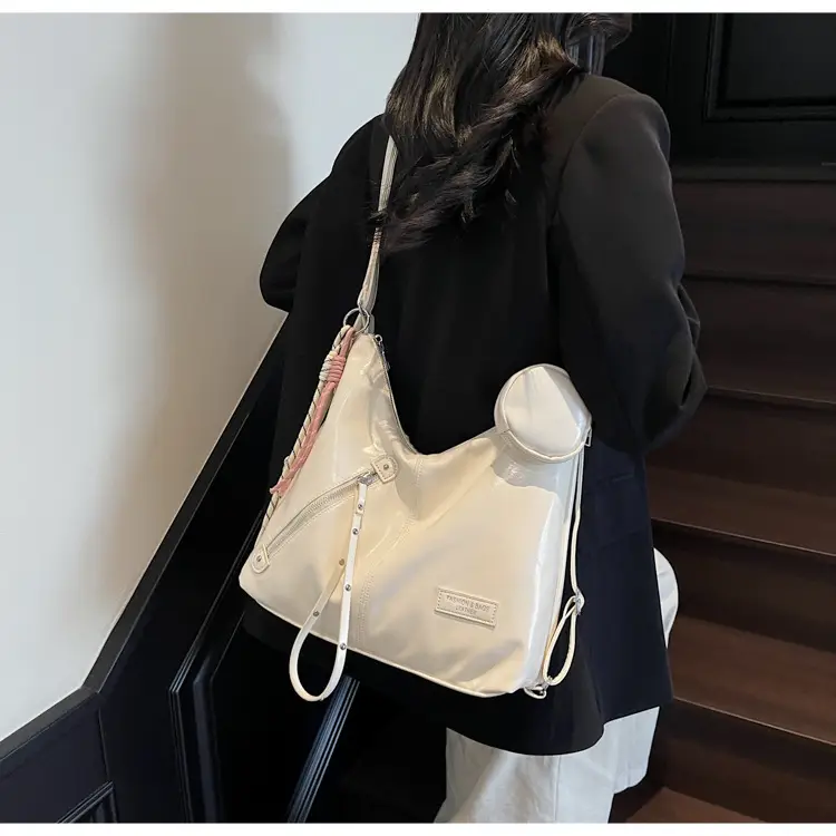 Women's Cream Leather Shoulder Tote Bag Large Capacity — feature 27