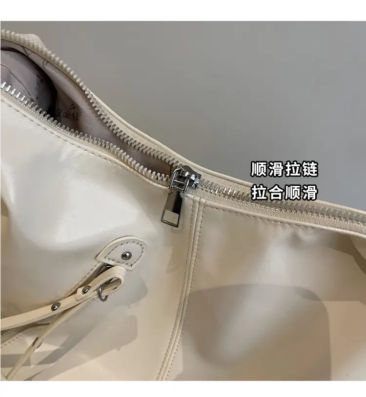 Women's Cream Leather Shoulder Tote Bag Large Capacity — feature 6