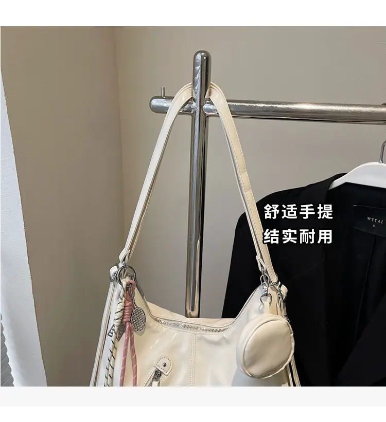 Women's Cream Leather Shoulder Tote Bag Large Capacity — feature 7