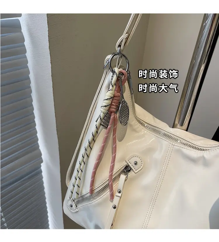 Women's Cream Leather Shoulder Tote Bag Large Capacity — feature 9