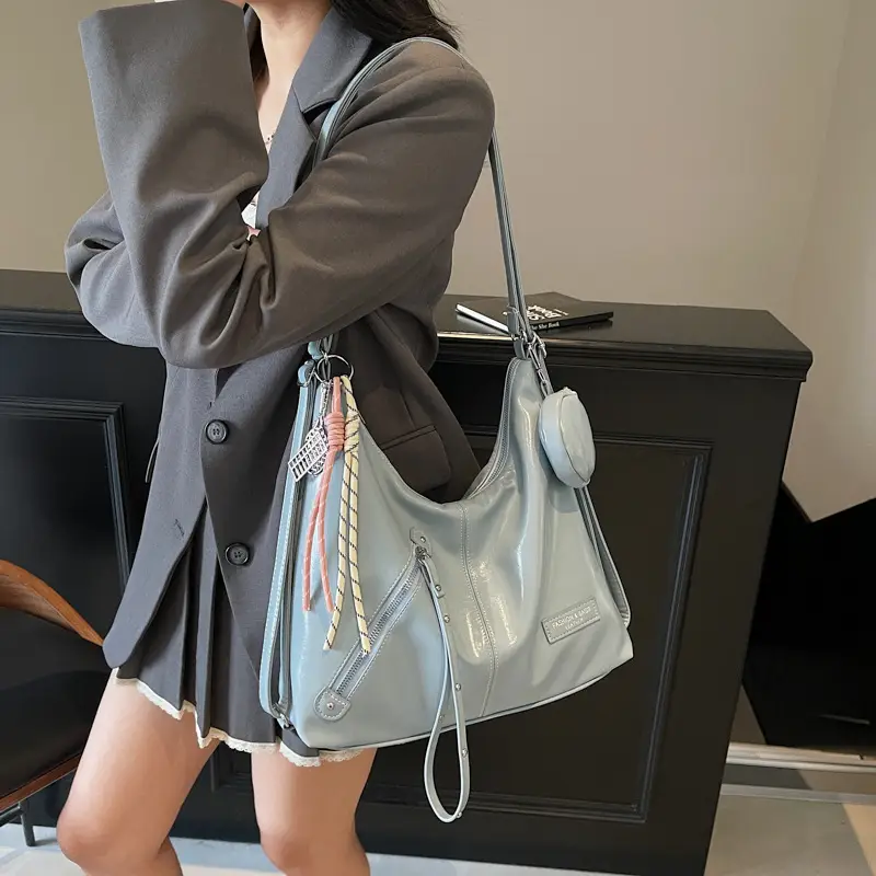 Women's Cream Leather Shoulder Tote Bag Large Capacity
