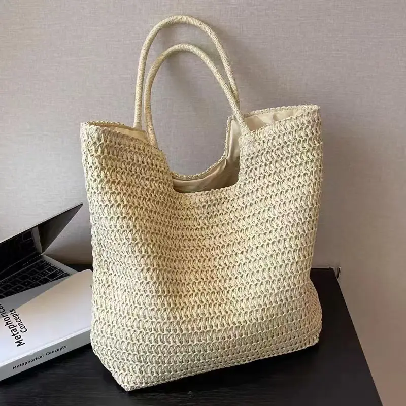 Women's Hand-Woven Straw Shoulder Tote Bag Large Capacity - Image 4