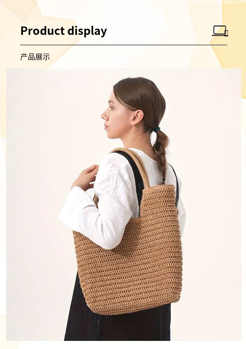 Women's Hand-Woven Straw Shoulder Tote Bag Large Capacity — feature 5