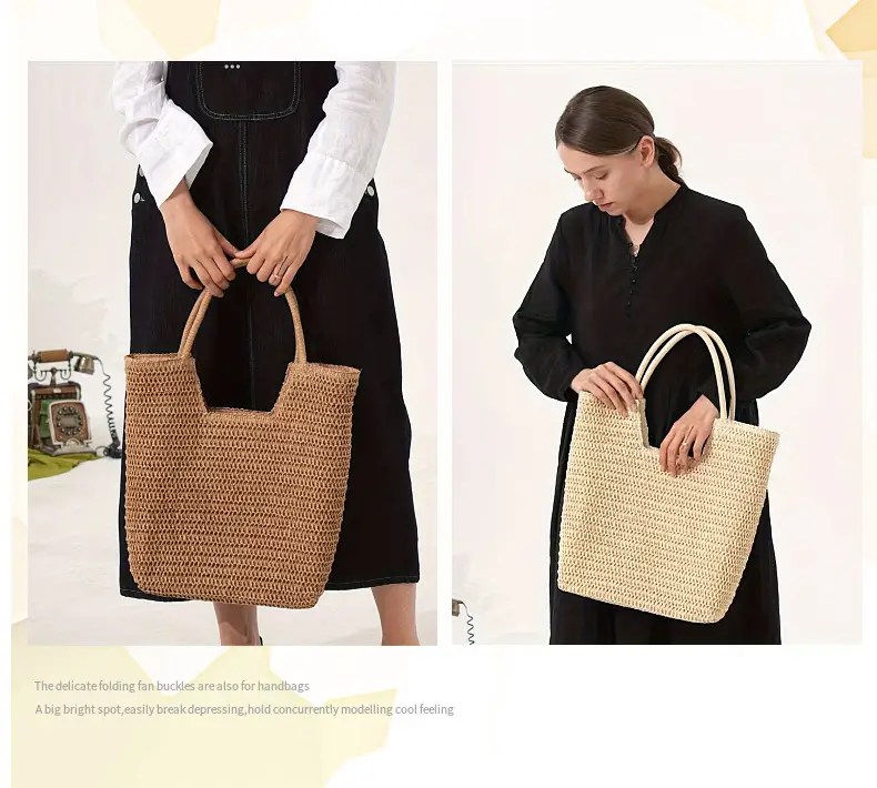 Women's Hand-Woven Straw Shoulder Tote Bag Large Capacity — feature 6
