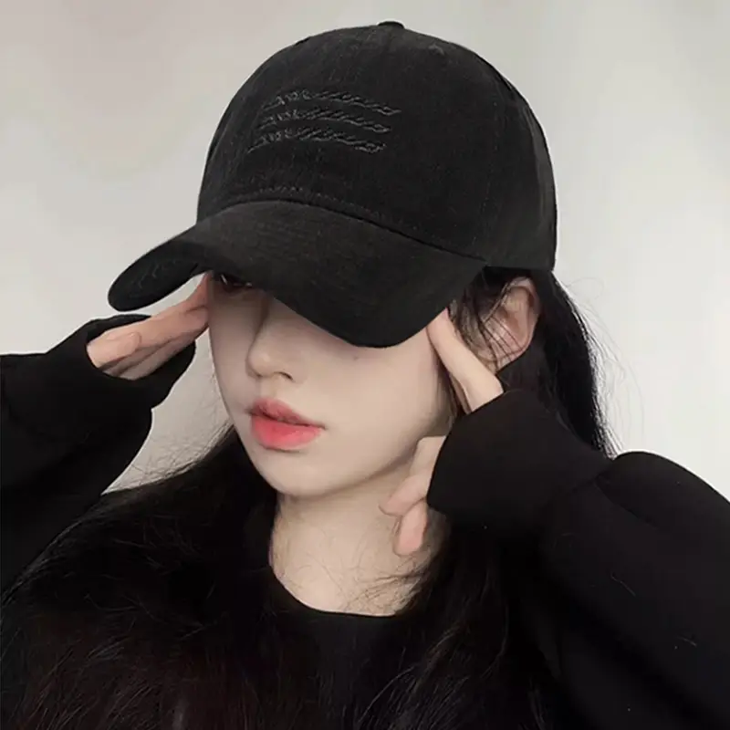 Women Black Washed Baseball Cap with Widened Bristle - Image 5