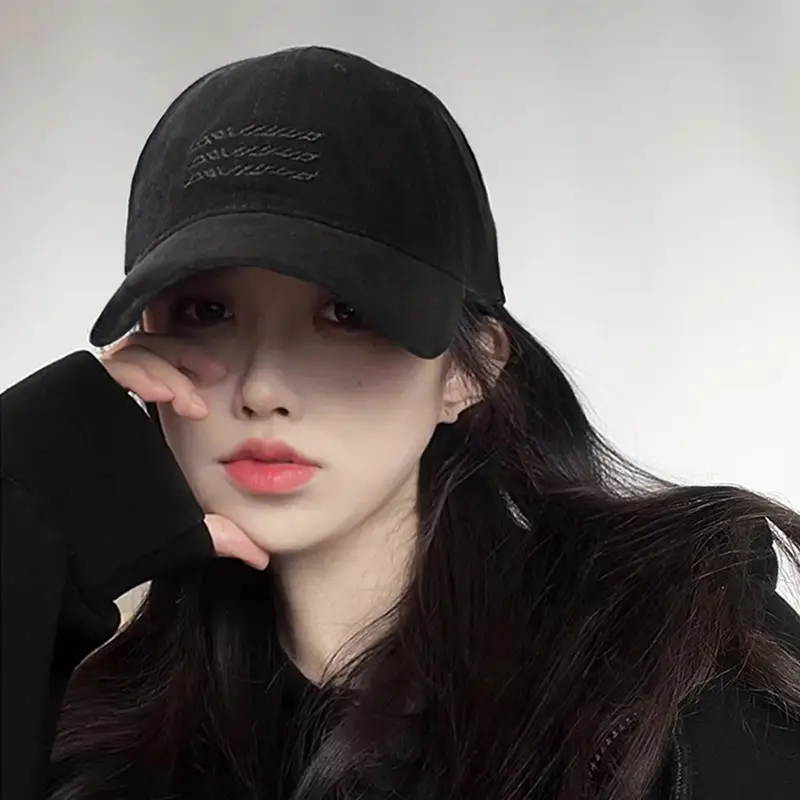 Women Black Washed Baseball Cap with Widened Bristle - Image 6