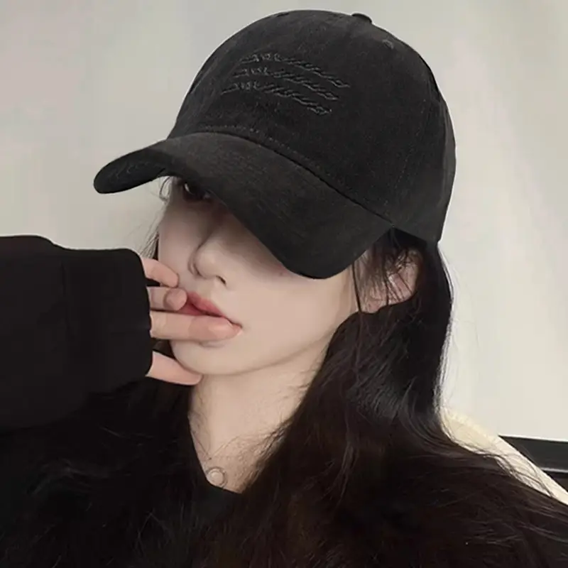 Women Black Washed Baseball Cap with Widened Bristle - Image 7