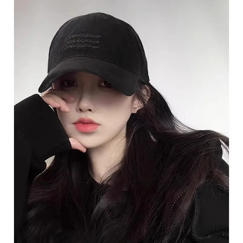 Women Black Washed Baseball Cap with Widened Bristle - Image 4