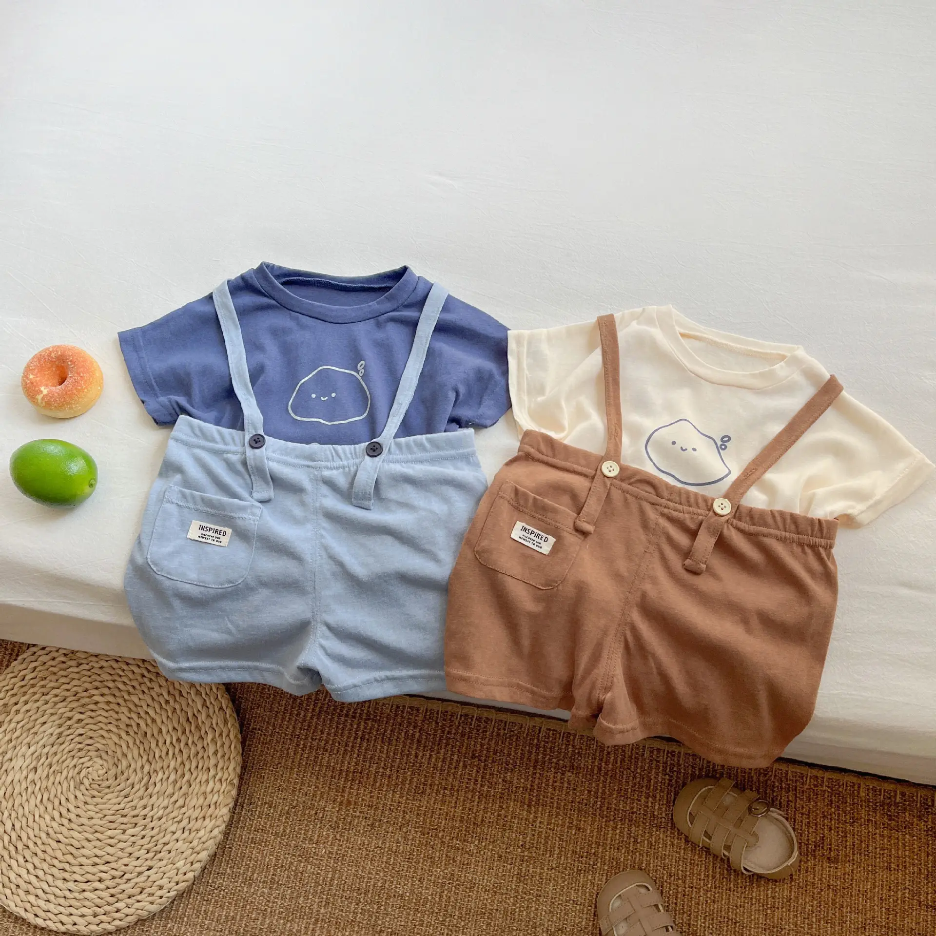 Boys Sling Pants Summer Set Blue White Shorts - Image 5