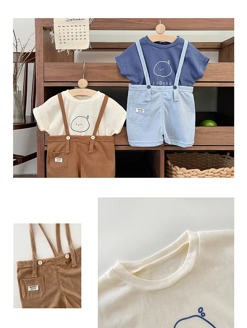 Boys Sling Pants Summer Set Blue White Shorts — feature 7